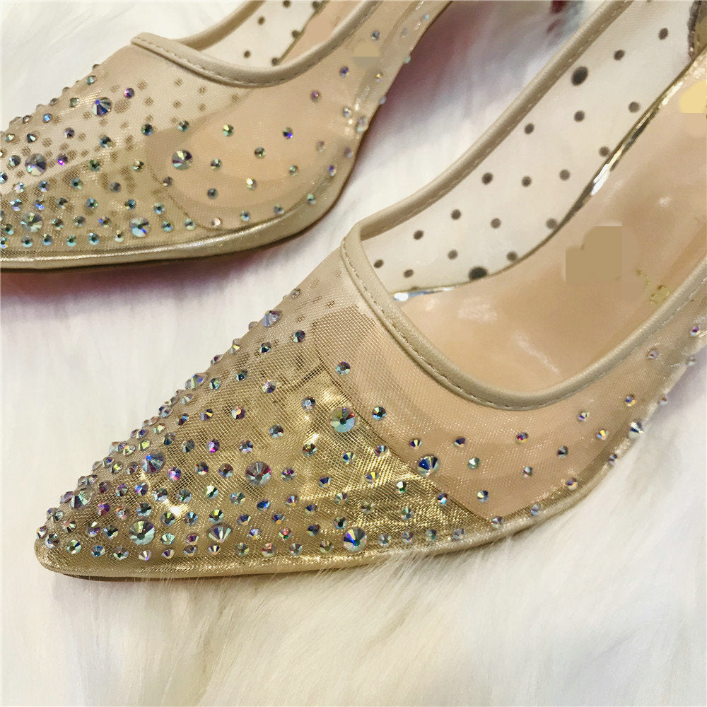 Women’s Pointed Toe Crystal Mesh High Heels – Party & Wedding Shoes