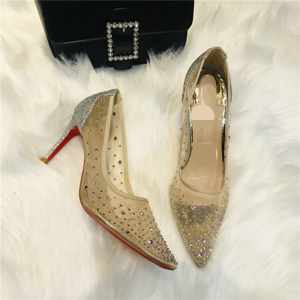 Women’s Pointed Toe Crystal Mesh High Heels – Party & Wedding Shoes