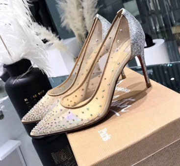 Women’s Pointed Toe Crystal Mesh High Heels – Party & Wedding Shoes