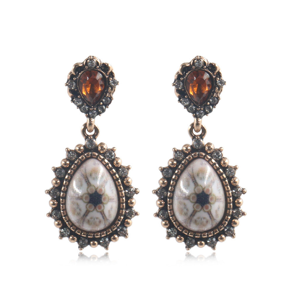 Vintage Geometric Gemstone Earrings Ladies