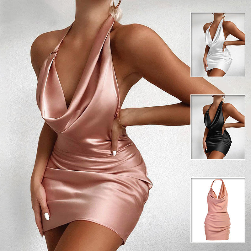 Satin V Neck Mini Party Dress