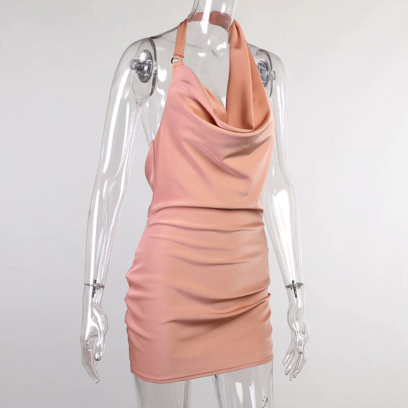 Satin V Neck Mini Party Dress