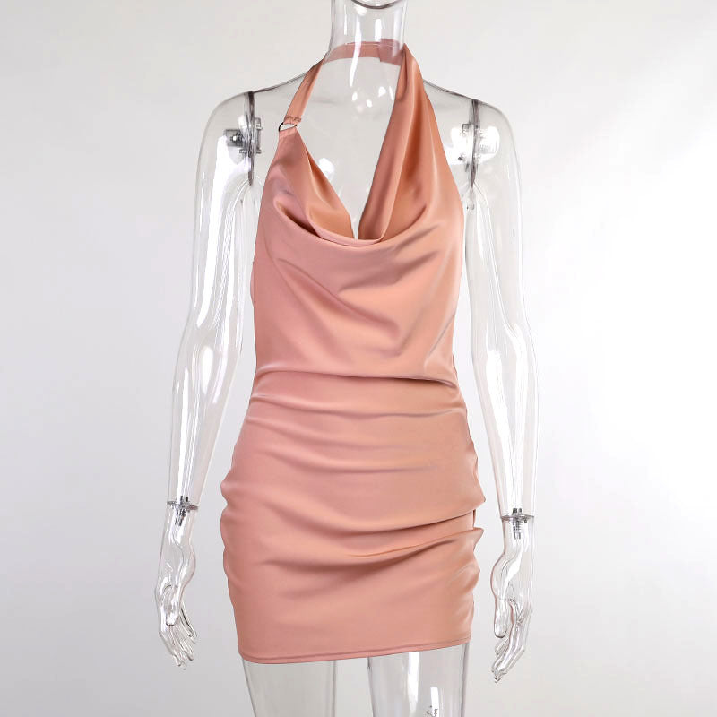 Satin V Neck Mini Party Dress
